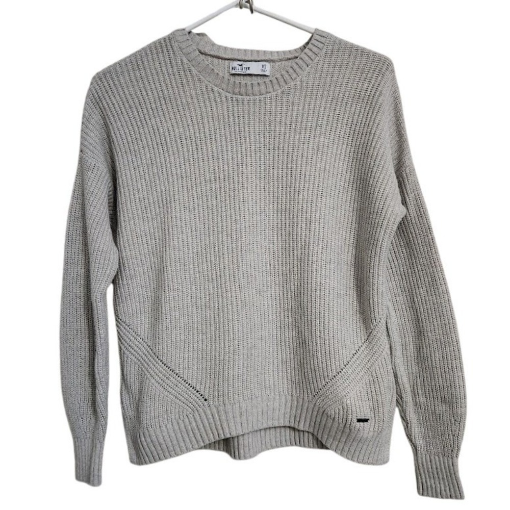 Hollister Gray Ribbed Crewneck Sweater XS Lightweight Knit Pullover Casual C51